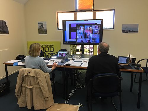 Laren Pegg (Chancellor) and Bishop Steve Benford in the Boardroom.