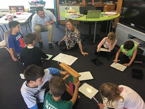 Mr Stanley and Mrs Logan loving maths time in Room 8...