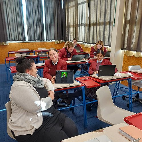 Students being creative in the Mural Painting class with Miss Wheeler