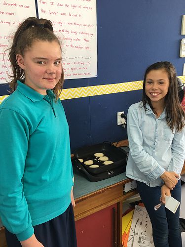 Katie and Genavieve enjoy their Ako Base learning about Pancake Art