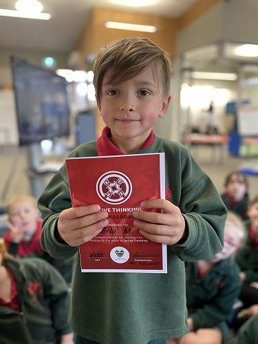 Arlo received his active thinking certificate in class today. Congratulations Arlo.