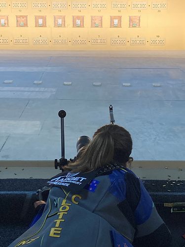 Charlotte shooting her international match for NZ against Great Britain.