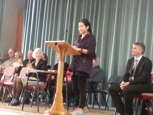 Meejung (2015) representing group giving farewell speech | Geraldine High School