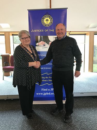 John McBreaty receiving his 30 Long Service Certificate from Royal Federation President Denise Hutchins