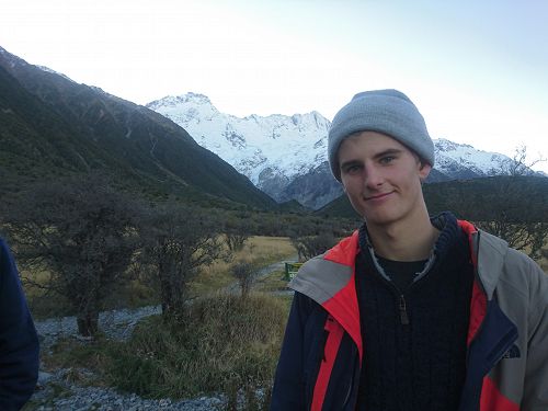 Callum White posing on the Kea Track up to the Mueller Glacier