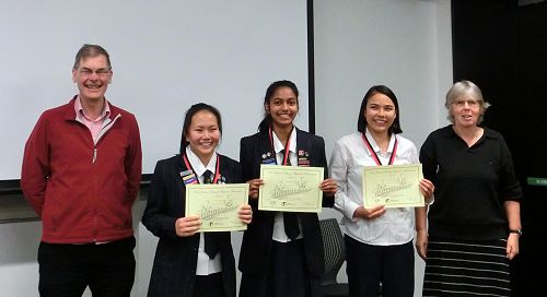 Mr Mike Read (Head of Physiucs, UC), Charmaine Lam, Apoorva Patelkhana, Kate Stedman, Ms Sue Napier.