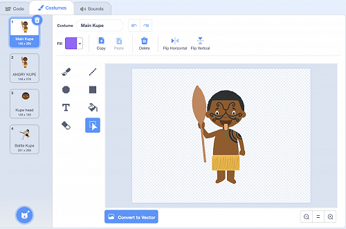 This is Kupe and you can see his different costumes on the left of what he looks like throughout the story.