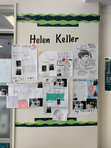 Our Helen Keller Posters.  We learnt a lot about her and how she learnt to communicate using her hands and objects.