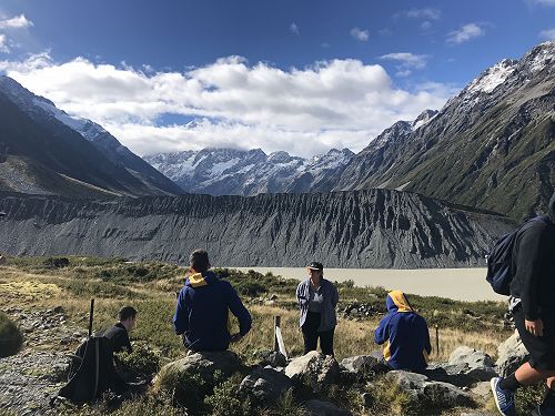 Year 13 Geographers with Aoraki/Mt Cook  in the distance