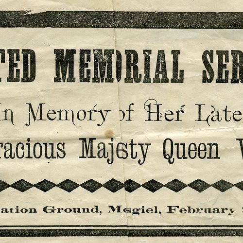 The image shows the header of a hymn sheet from the United Memorial Service held in Mosgiel on 2 February 1901.
