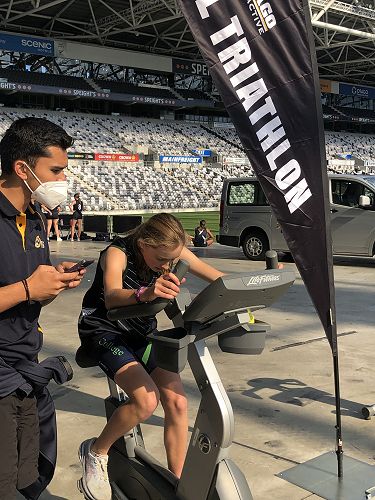 Melanie Button focussed during her cycle leg