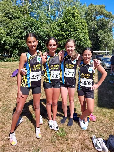 Sadwe, Harlow and Isabella with relay teammate