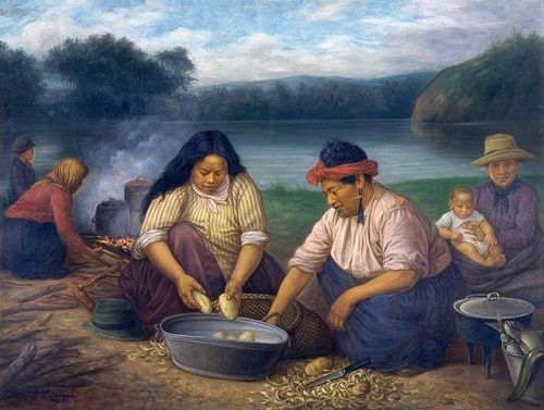 Image credit: Gottfried Lindauer 1910 painting of Māori women and children on riverbank