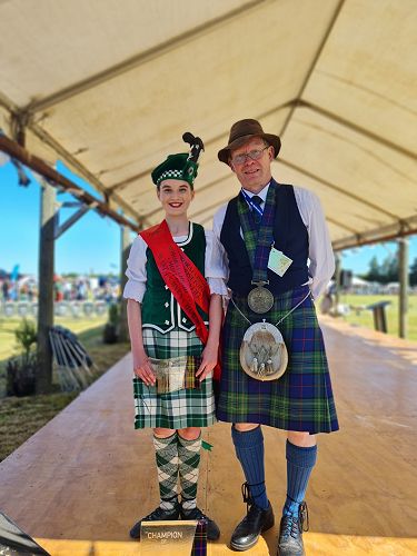 Champion Highland Dancer Sarah McCarthy with Chieftain Colin Forsyth