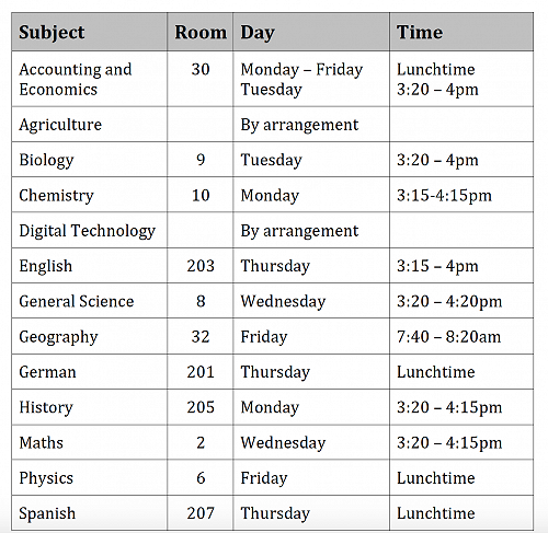 JMC Tutorial timetable for 2018