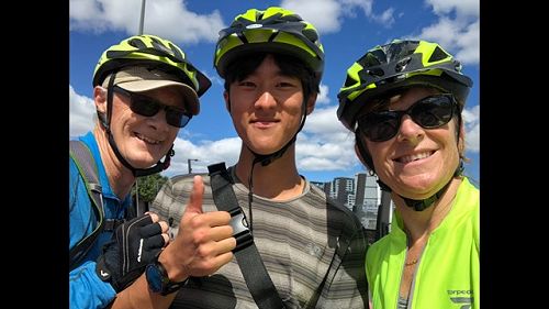  Jonathan, Harry, and Susan going for a bike ride