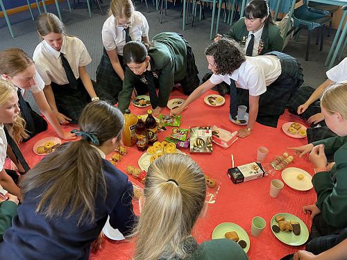 Here the students are eating...moments away from the fire bell drill.