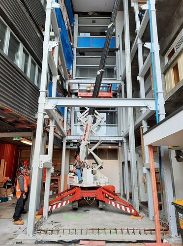 Pipitea new stairs steelwork being installed between Pipitea and Tower blocks