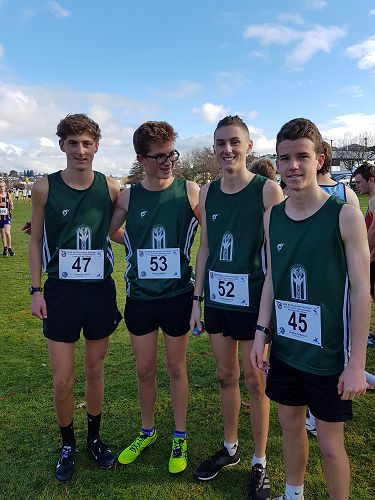 Cameron Clark 13WUP, Corban Straker 12SMGD, Daniel Roswell 13OLK and Thomas Anderson 12SMGD pictured at National Cross Country