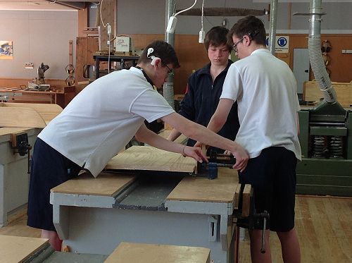 Thomas, Ryan and Declan in the woodwork room