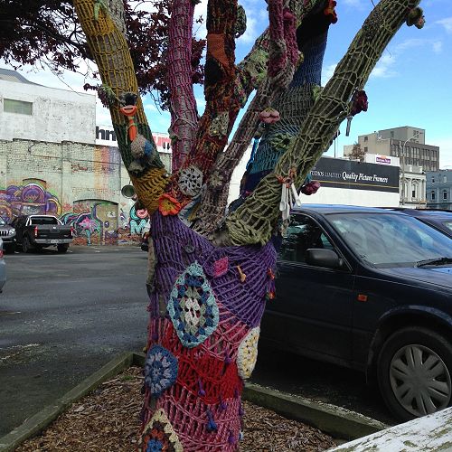 We discovered this cool crocheted tree on our way!