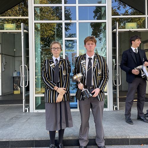 Alex Purdie and Phoebe Barris accept winning house trophy