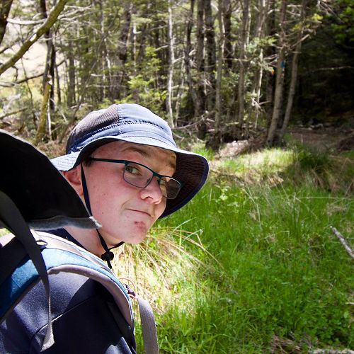 Fergus Parks tramping through pristine Beech Forest