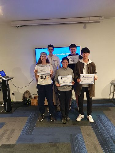 The winning Year 10 team at the Ministry of Awesome Lab