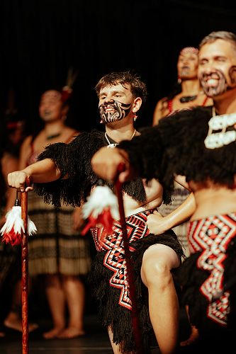 Brooklyn Boyd (centre) performing with Kia Ngawari at the Regional Kapa Haka competition