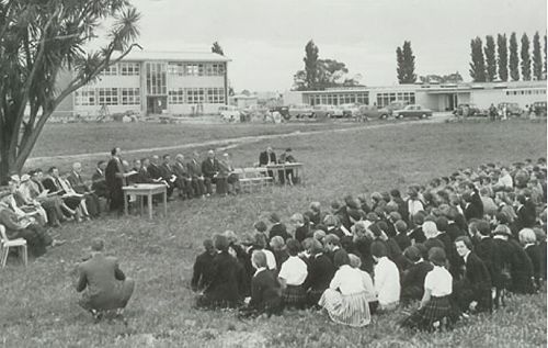 2nd February 1960   Principal James Cross welcomes the first students to Burnside High School