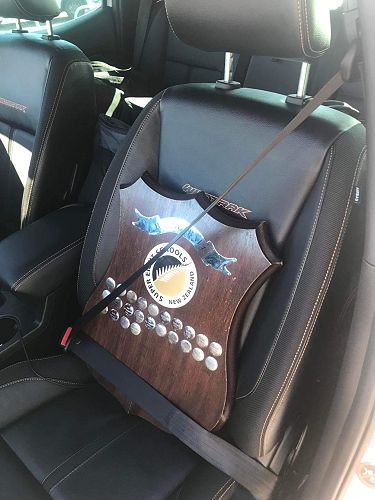 The Super 8 Basketball shield on its way to HBHS