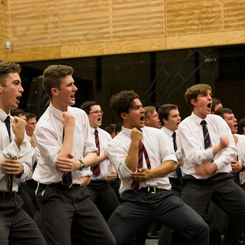 Year 13 boys perform a haka to conclude senior prize-giving