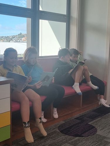 Quiet reading time upstairs in Pōhutukawa