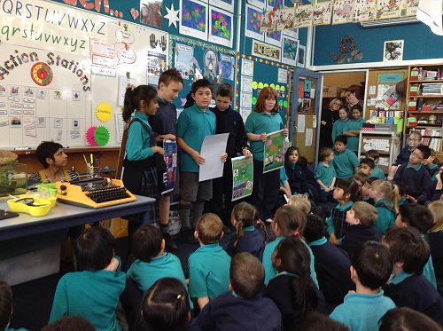 Meshwa, Jack, George, James and Kymzara made posters to advertise the litter free lunch days.