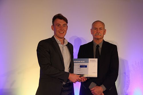 Jared Van Vianen receiving his Lincoln Unievrsity Blue for Rowing from the Chief Academic Officer Professor Bruce McKenzie