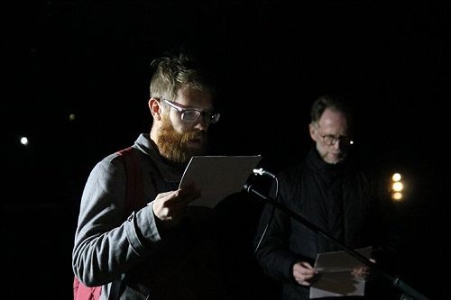 Danila Nozdryakov reads a translation of David Howard's poetry at the September Literary Trolleybus in Ulyanovsk.
