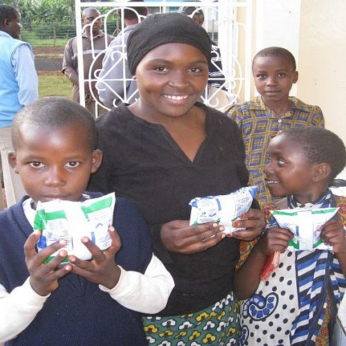 A
happy family, fresh milk exchanged for pasteurised products