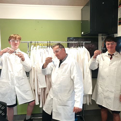 Mr Andrew Jones with Year 10 students Kobi Southon (left) and Kaden Roberts.
