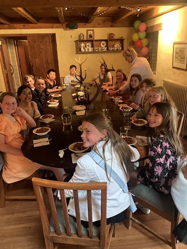 Sitting down for dinner.