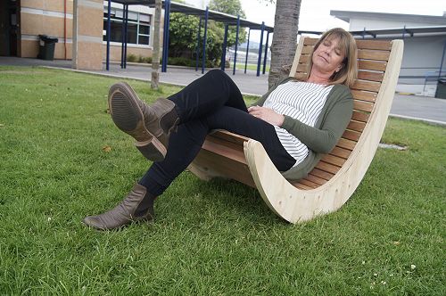 Mrs Collings models Tom Andrews’ (Year 12) Recliner