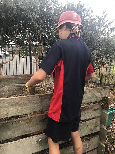 Jonah sorting the compost bin.
