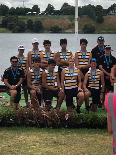 Mens Novice 8+ - Tom Haycock, Luther Yates, Ryan Mitchell, Campbell Colquhon, Alex Gunn, Tom Matthews, Joe Harcourts, Logan Spencer and cox, Heketia Te Ua.