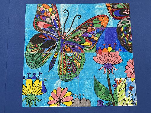 Our beautiful butterfly collaborative artwork.  We did a piece each.