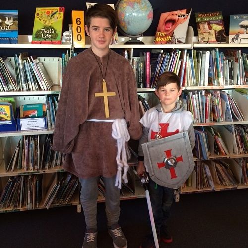 Tama and Eithan at our buddy reading. They both look awesome! Eithan's dad made his whole outfit for him.