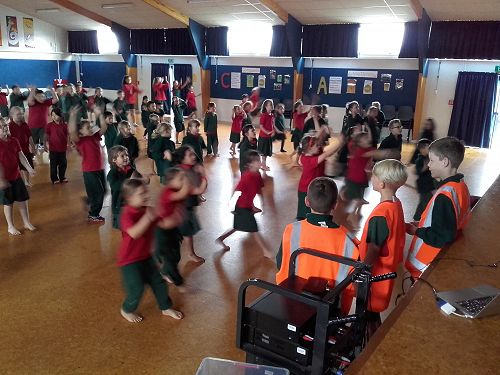 The PALs in action. Jump jam in the hall during a wet lunch time. 
