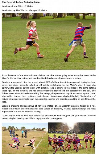 Club Player of the Year for Junior Grades