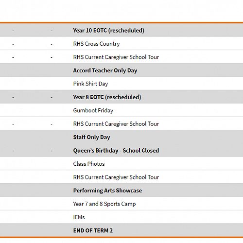 Term 2 Important Dates - Junior