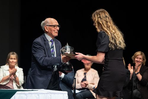 Mr Peter Rowe presenting the Peter Rowe Cup for Musicianship