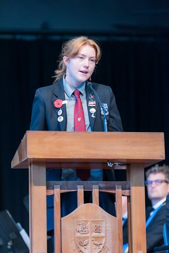 Annabel delivers her speech at the Commemorative Service.