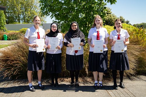 Year 12 Academic Honours - left to right Emily Williams, Ayah Kayed, Jaweria Ahmer, Lauren Janssen, Olivia Goodman